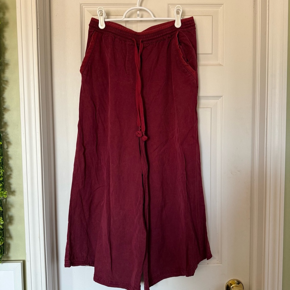 Anthropologie Burgundy Wide-Leg Pants